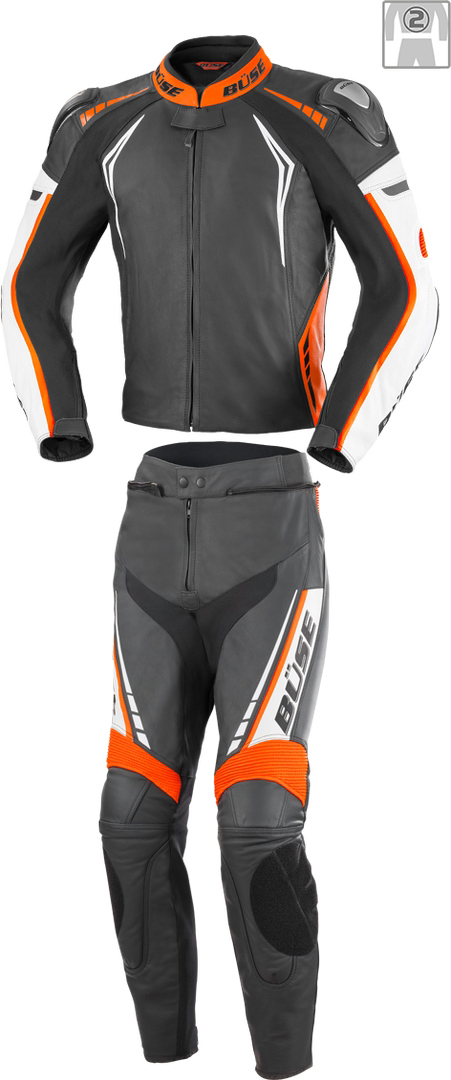 Büse Silverstone Pro 2-Teiler Damen Motorrad Lederkombi- schwarz-weiss-orange- Grösse 36- schwarz-weiss-orange- Grösse 36 Motorrad