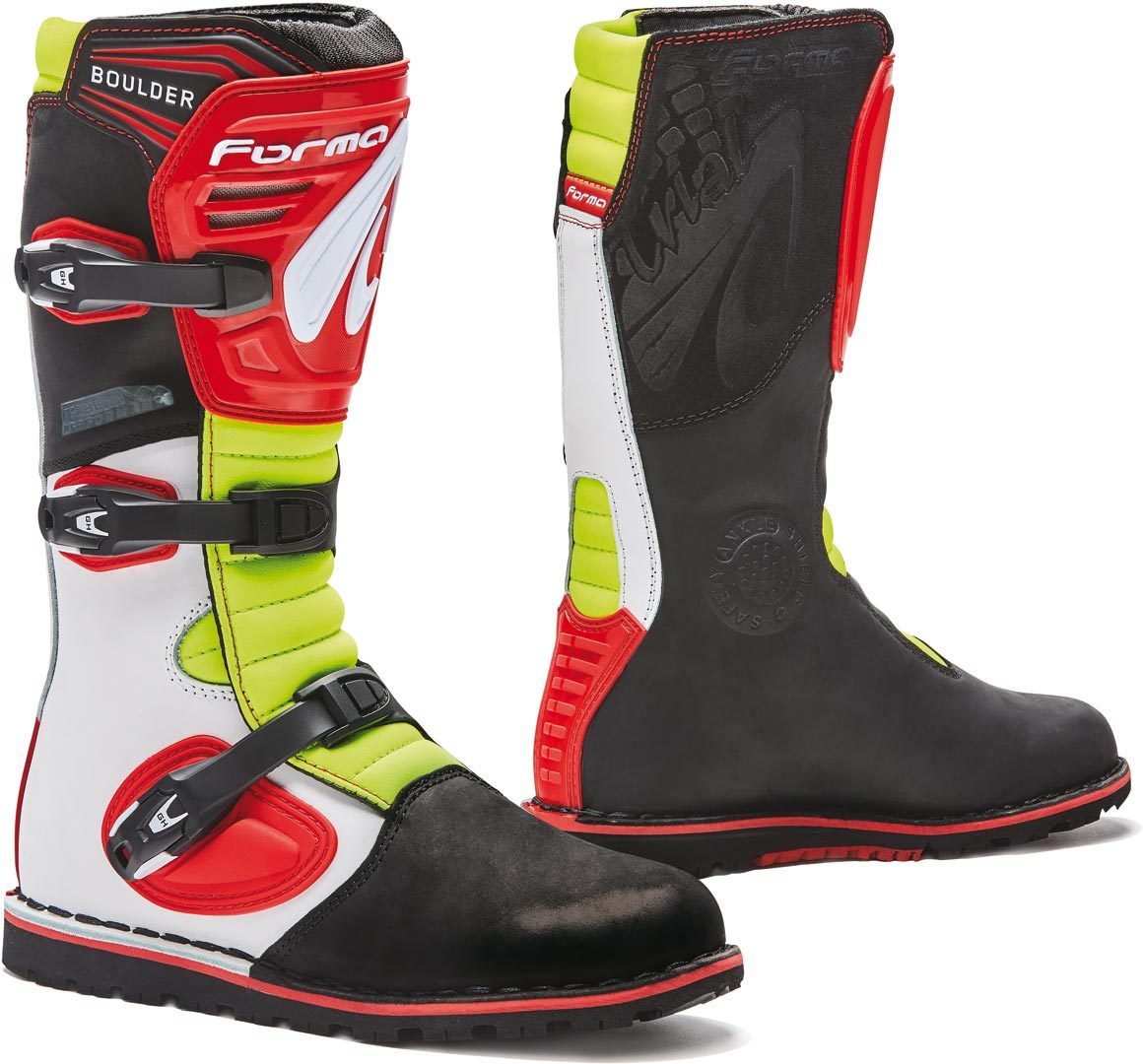 Forma Boulder Trial Motorradstiefel- weiss-rot-gelb- Grsse 48- weiss-rot-gelb- Grsse 48 Motorrad