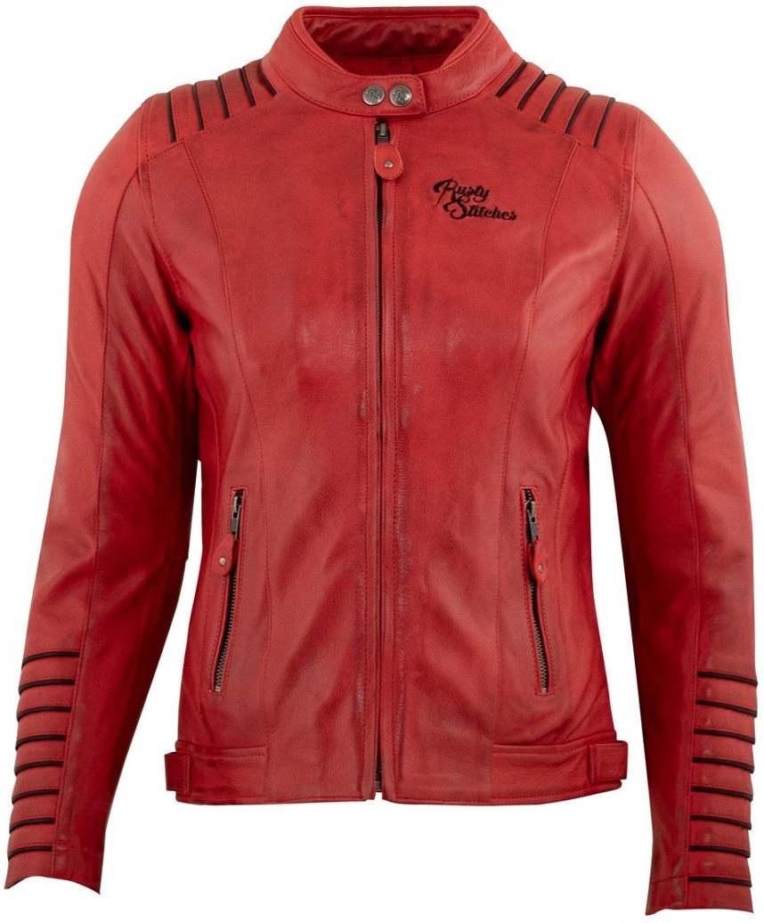 Rusty Stitches Amanda Damen Motorrad Lederjacke- schwarz-rot- Grsse 36- schwarz-rot- Grsse 36 Motorrad