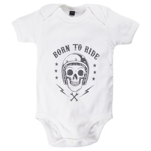 Born To Ride Baby-Body Weiss Rahmenlos Motorrad
